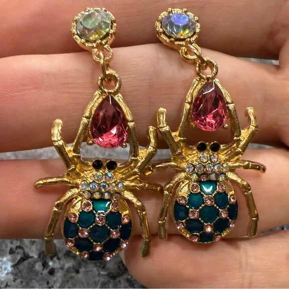 2/$29 or 3/$39 NWOT Gold Jeweled Spider Earrings - Picture 1 of 8